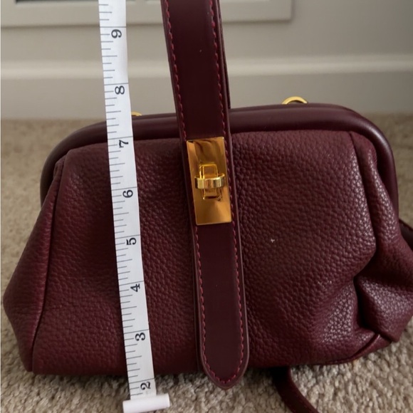 Structured Pebbled Crossbody Bag in Burgundy with Gold Hardware - Picture 6 of 7